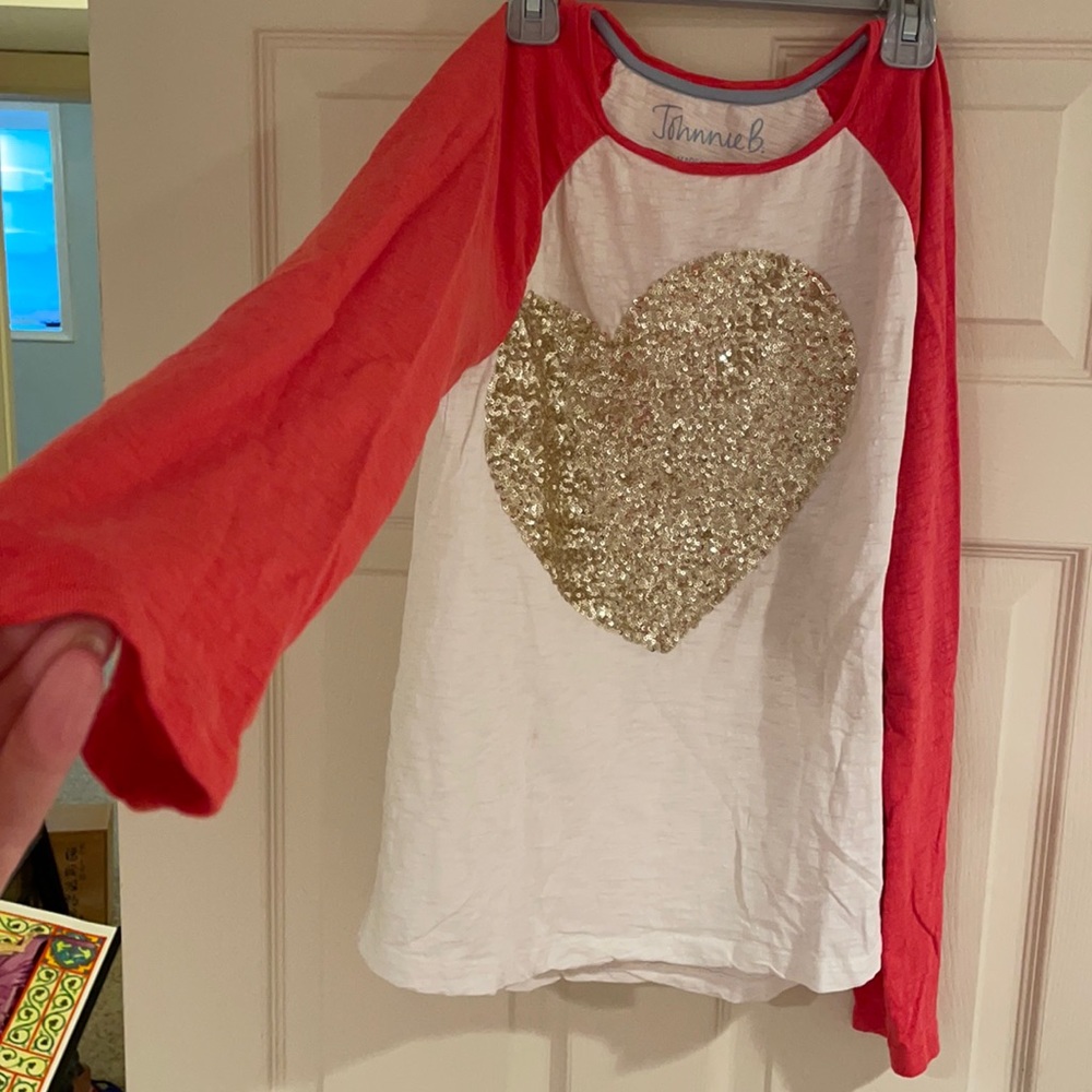 Johnnie B Gitls Long sleeve Sequin Heart Top size 15-16